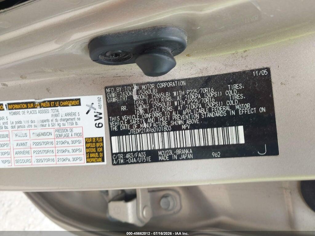 JTEDP21A960101803 2006 TOYOTA HIGHLANDER photo no. 9