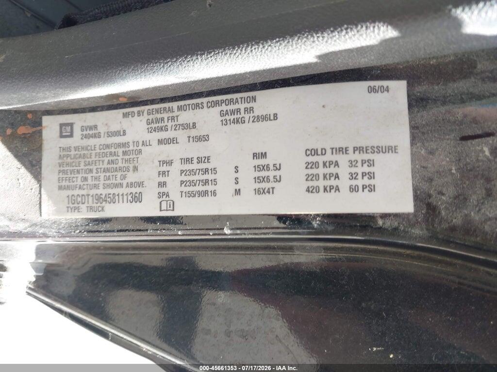 1GCDT196458111360 2005 CHEVROLET COLORADO photo no. 9
