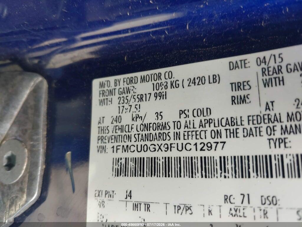 1FMCU0GX9FUC12977 2015 FORD ESCAPE photo no. 9