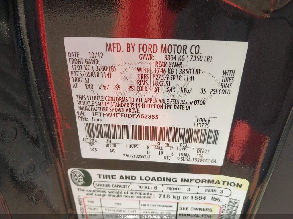 1FTFW1EF0DFA52355 2013 FORD F-150 photo no. 9