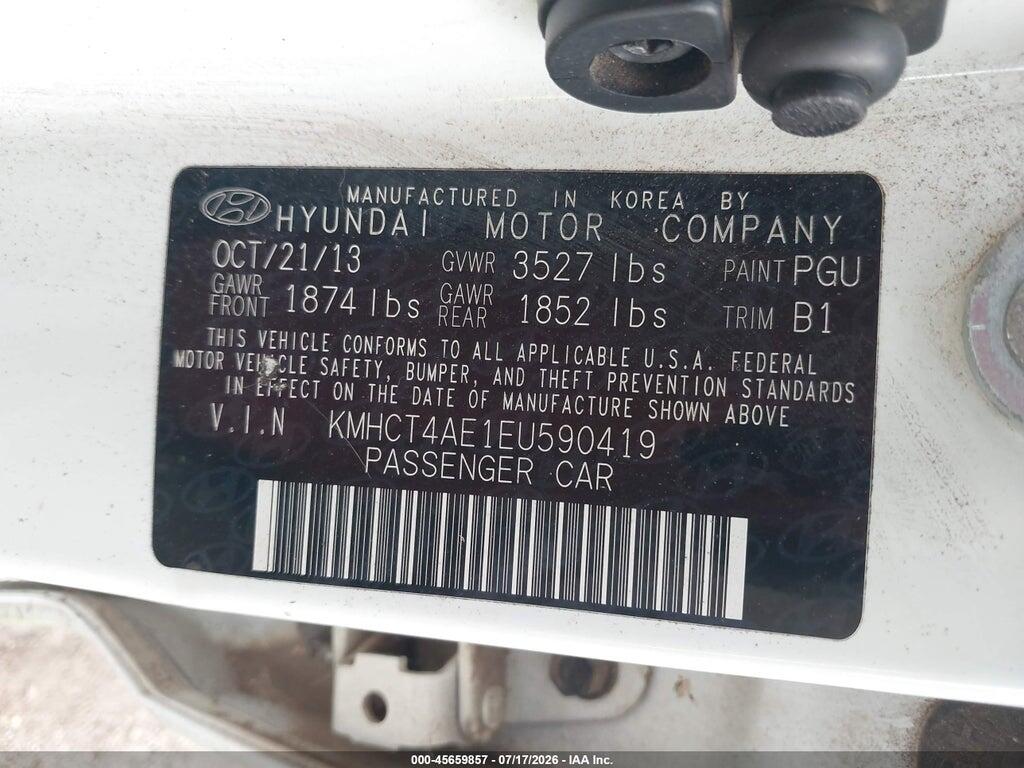 KMHCT4AE1EU590419 2014 HYUNDAI ACCENT photo no. 9