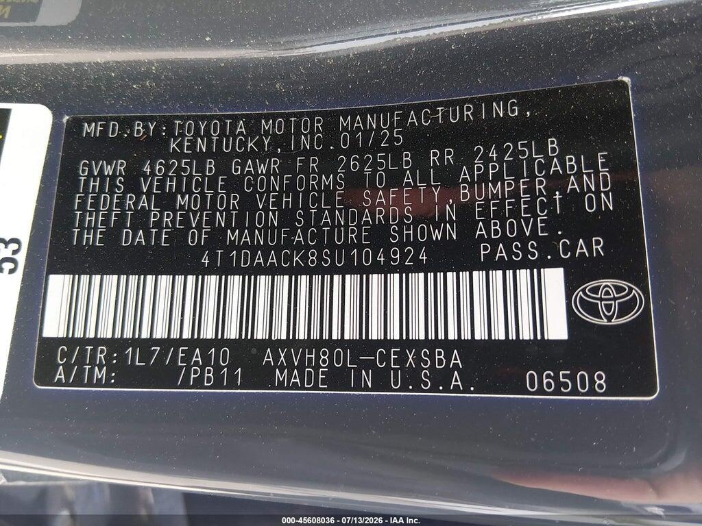 4T1DAACK8SU104924 2025 TOYOTA CAMRY photo no. 9