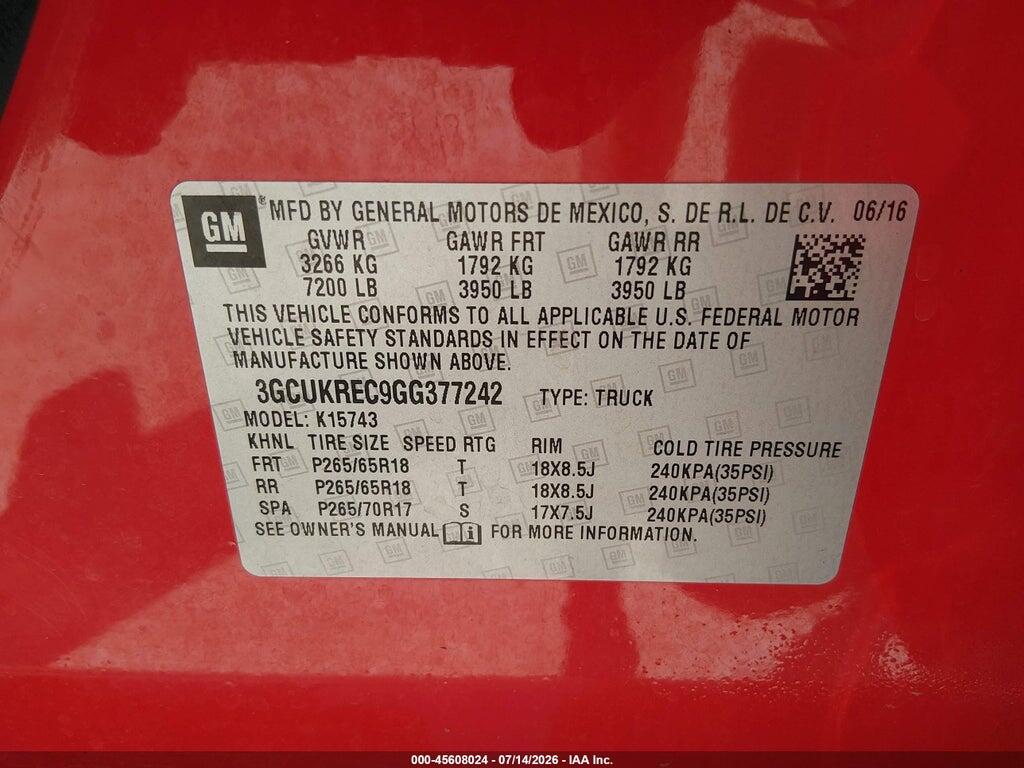 3GCUKREC9GG377242 2016 CHEVROLET SILVERADO 1500 photo no. 9