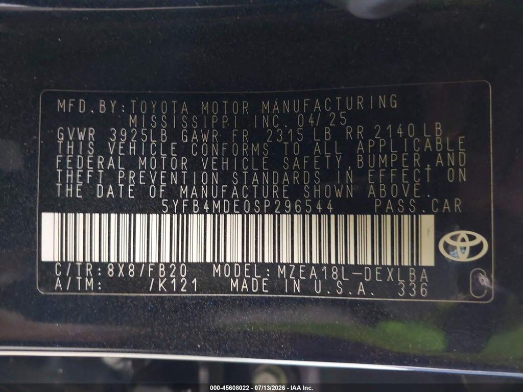 5YFB4MDE0SP296544 2025 TOYOTA COROLLA photo no. 9