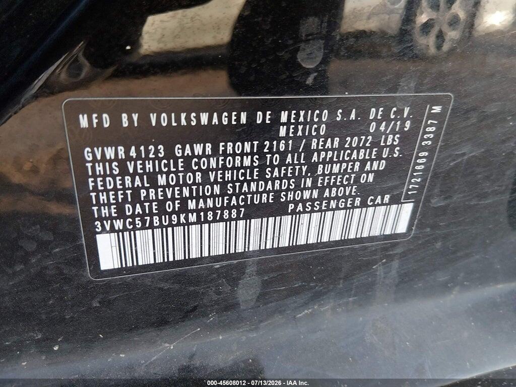 3VWC57BU9KM187887 2019 VOLKSWAGEN JETTA photo no. 9