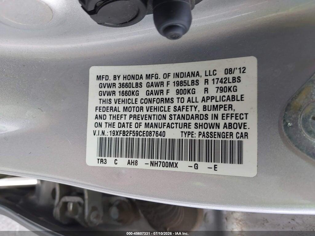 19XFB2F59CE087640 2012 HONDA CIVIC photo no. 9