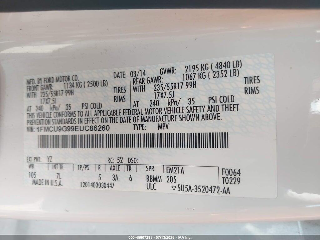 1FMCU9G99EUC86260 2014 FORD ESCAPE photo no. 9