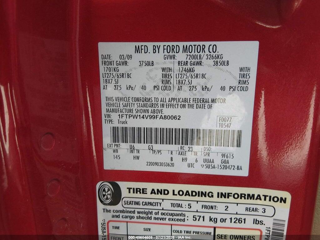 1FTPW14V99FA80062 2009 FORD F-150 photo no. 9