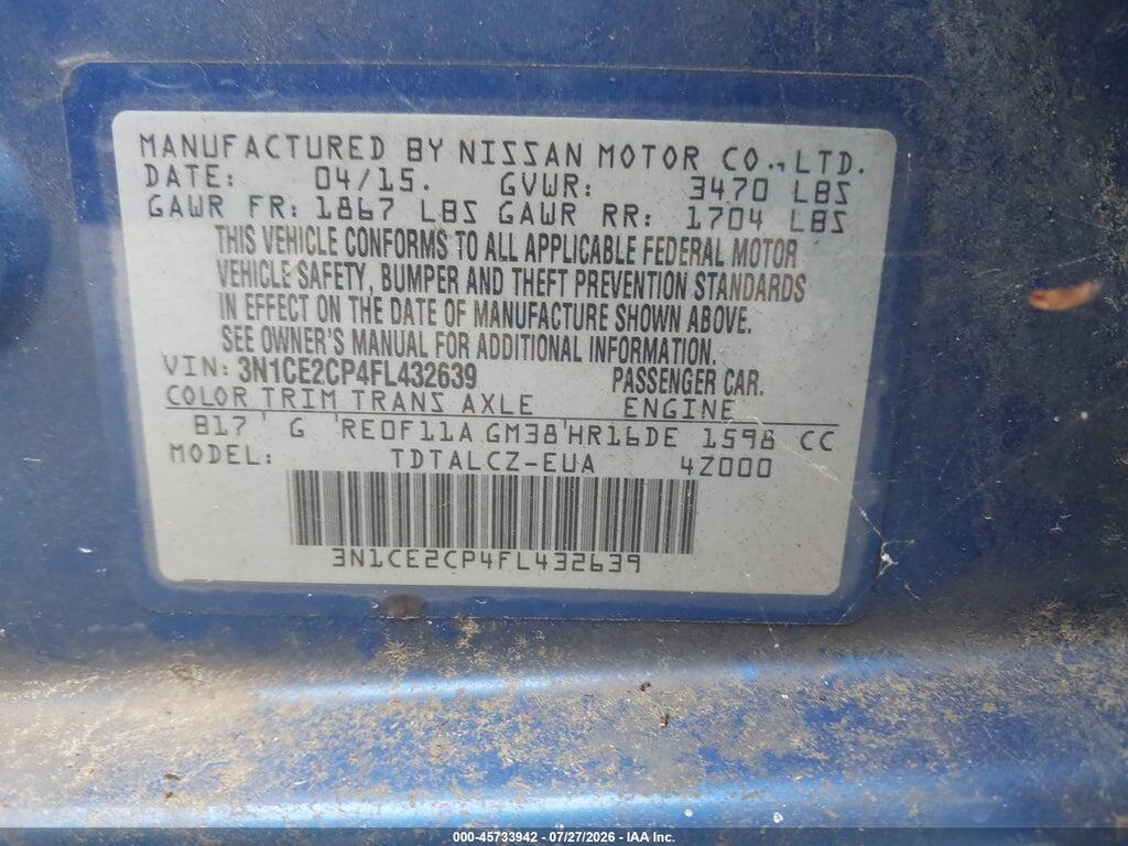 3N1CE2CP4FL432639 2015 NISSAN VERSA NOTE photo no. 9