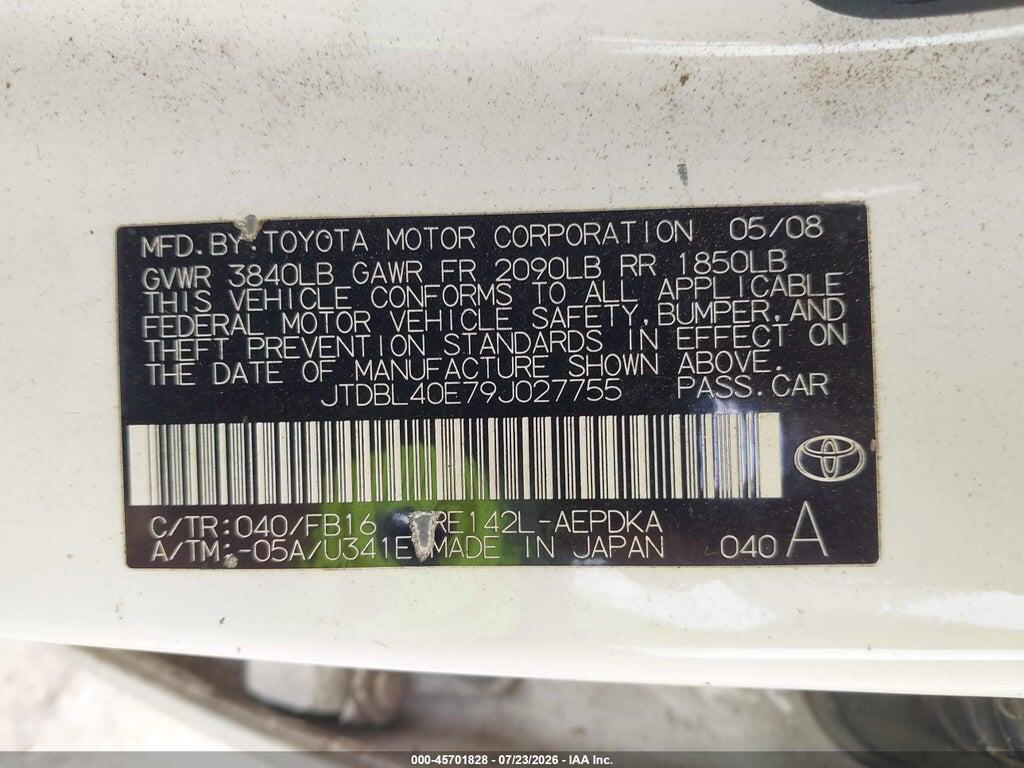 JTDBL40E79J027755 2009 TOYOTA COROLLA photo no. 9