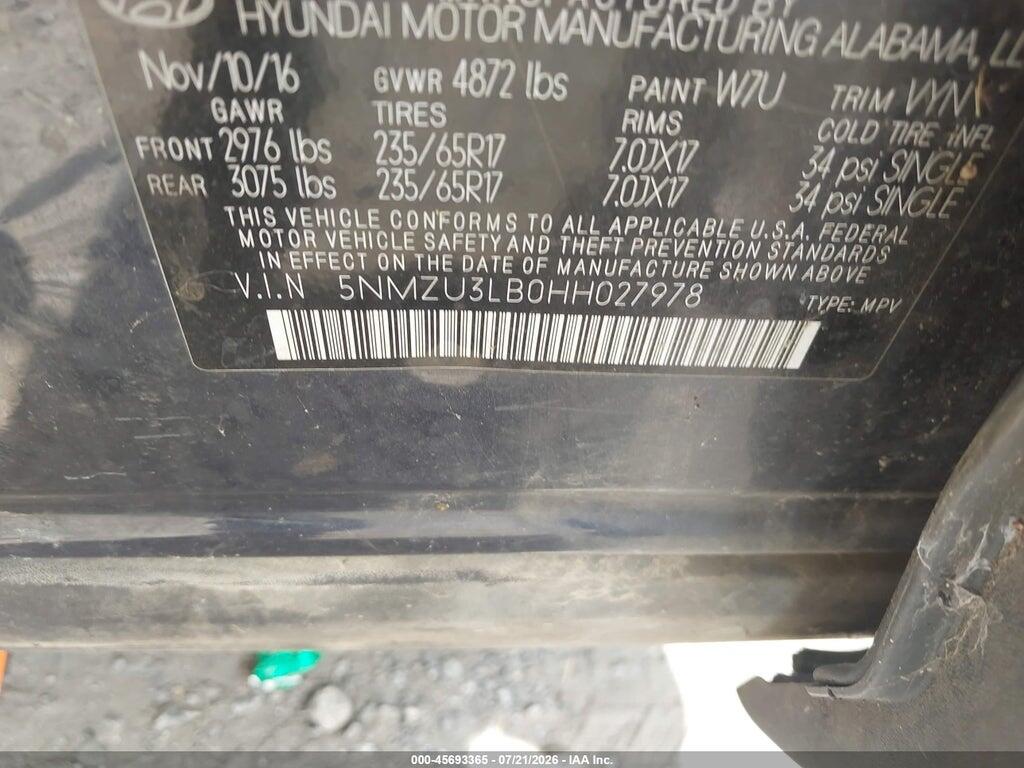 5NMZU3LB0HH027978 2017 HYUNDAI SANTA FE SPORT photo no. 9