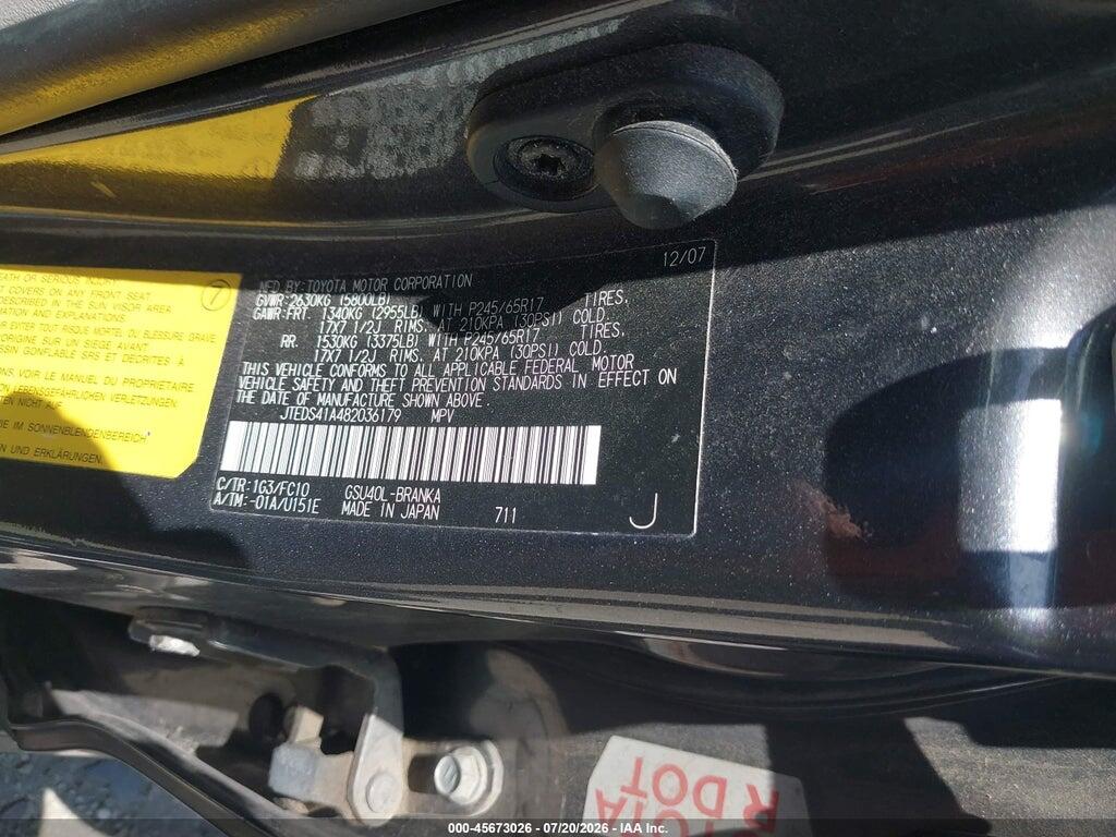 JTEDS41A482036179 2008 TOYOTA HIGHLANDER photo no. 9