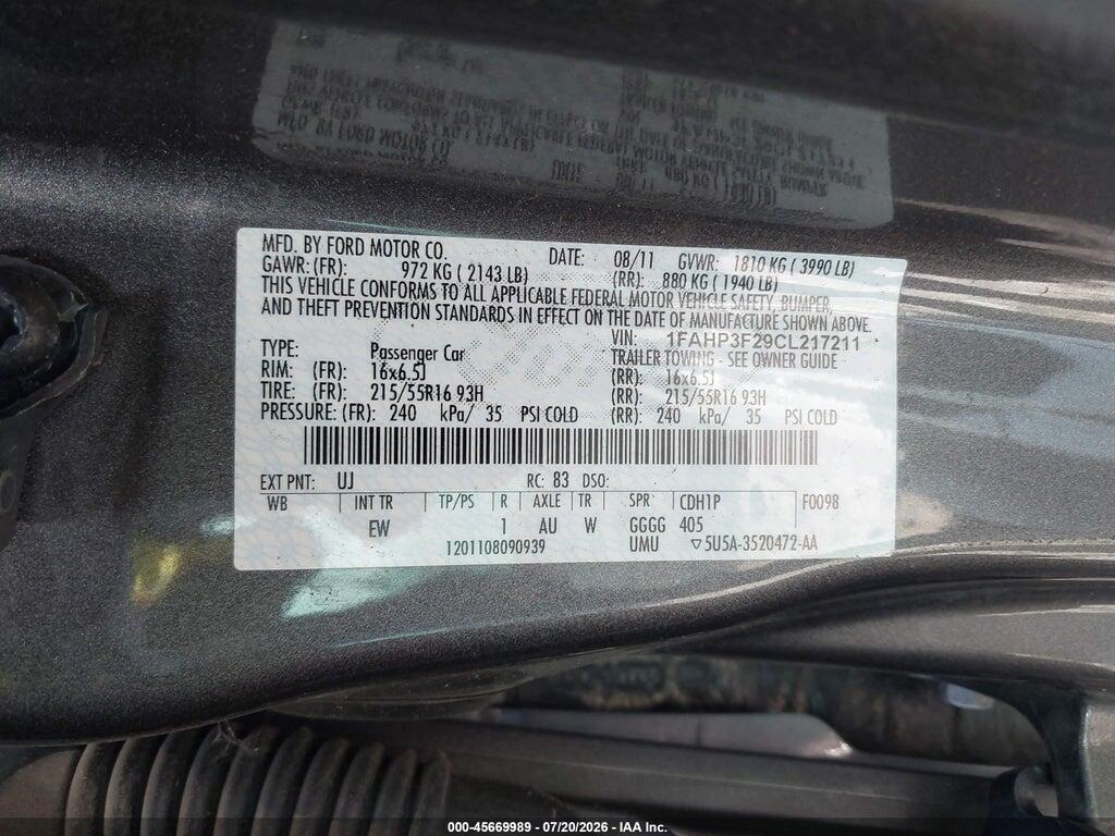 1FAHP3F29CL217211 2012 FORD FOCUS photo no. 9