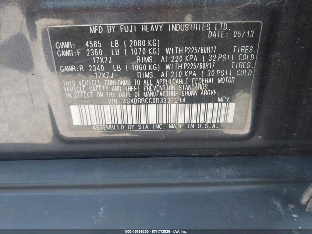4S4BRBCC0D3321214 2013 SUBARU OUTBACK photo no. 9