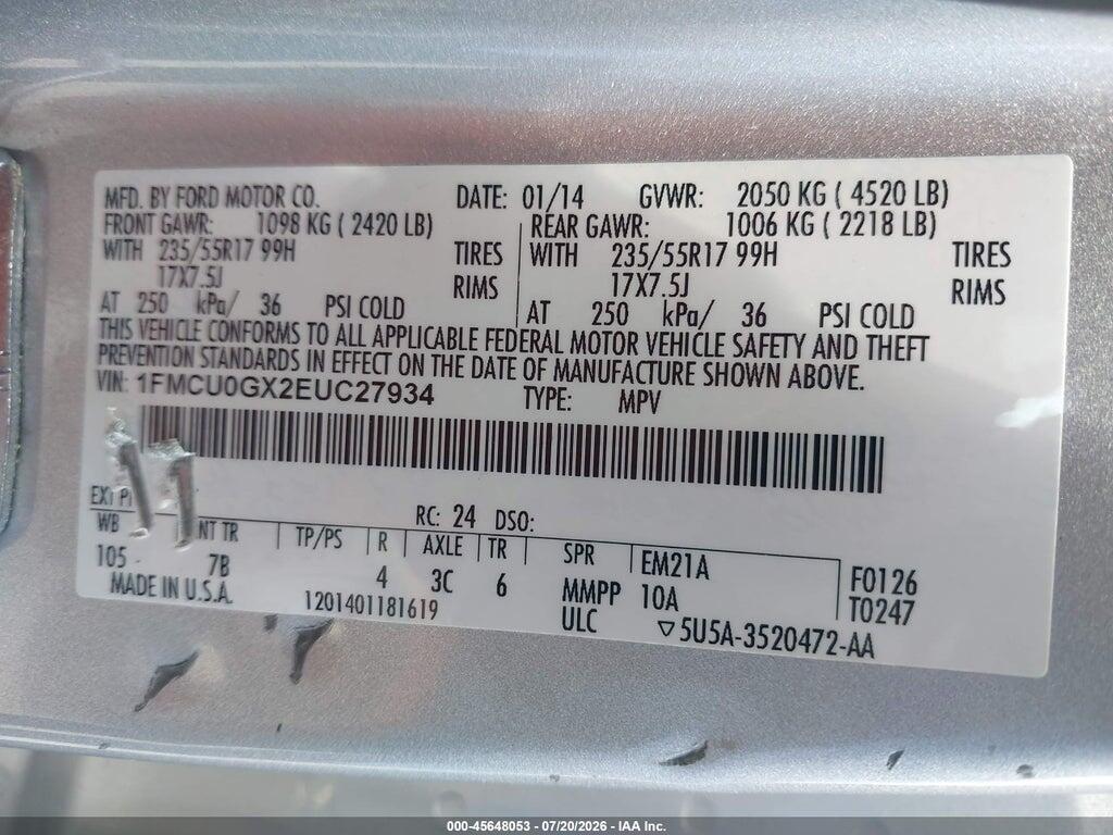 1FMCU0GX2EUC27934 2014 FORD ESCAPE photo no. 9