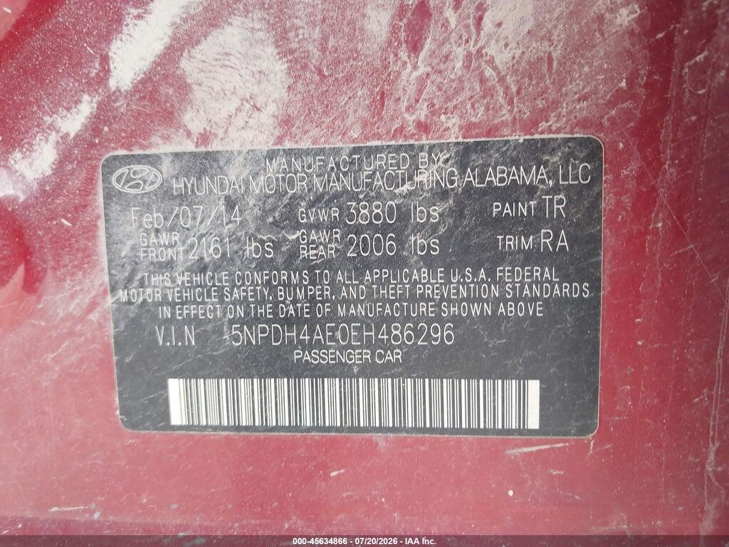 5NPDH4AE0EH486296 2014 HYUNDAI ELANTRA photo no. 9