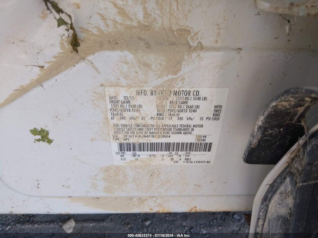 2FMTK4J94FBB20964 2015 FORD EDGE photo no. 9