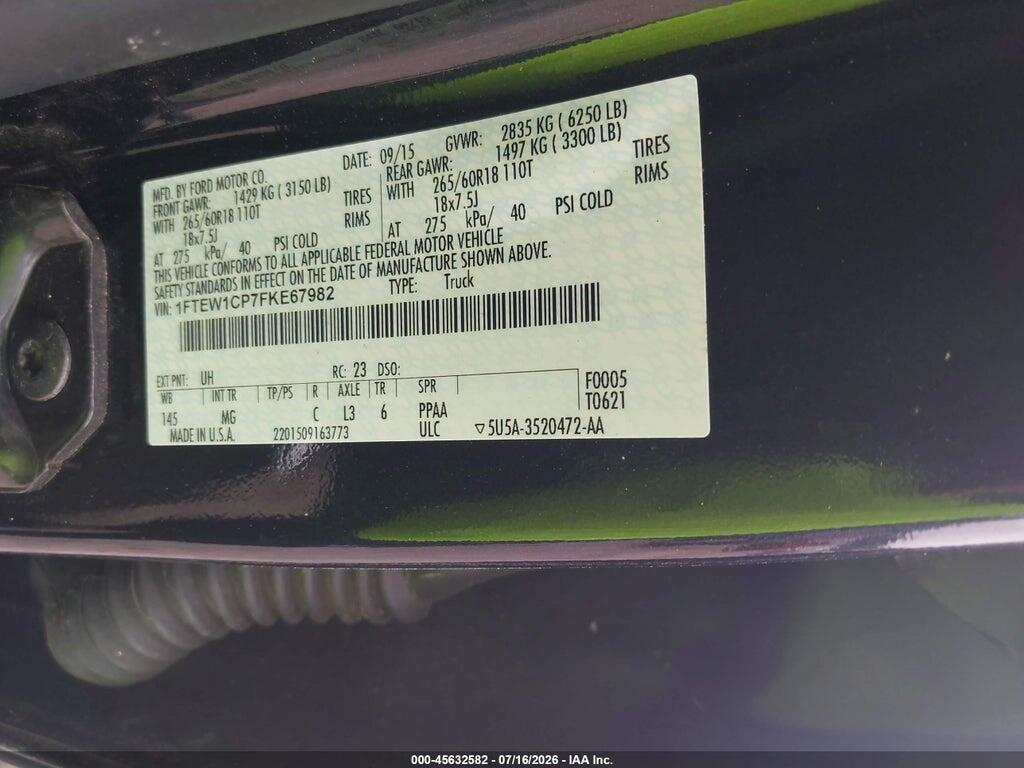 1FTEW1CP7FKE67982 2015 FORD F-150 photo no. 9