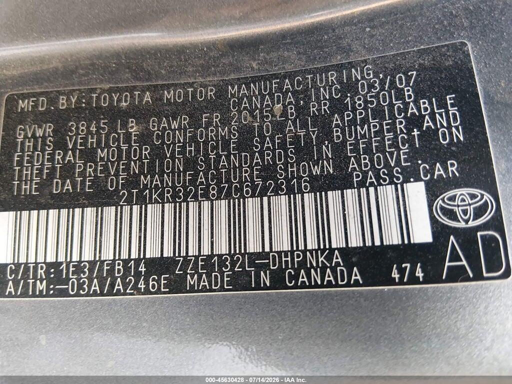 2T1KR32E87C672316 2007 TOYOTA MATRIX photo no. 9