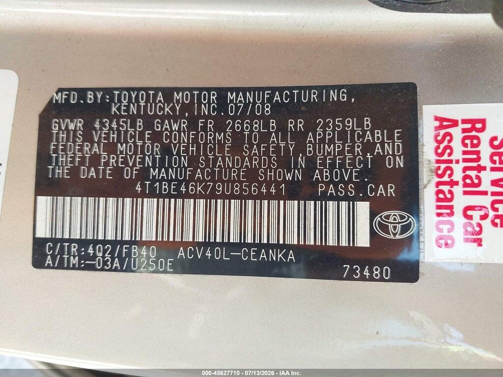 4T1BE46K79U856441 2009 TOYOTA CAMRY photo no. 9