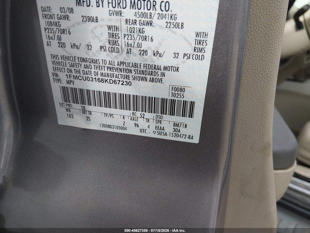 1FMCU03168KD67230 2008 FORD ESCAPE photo no. 9