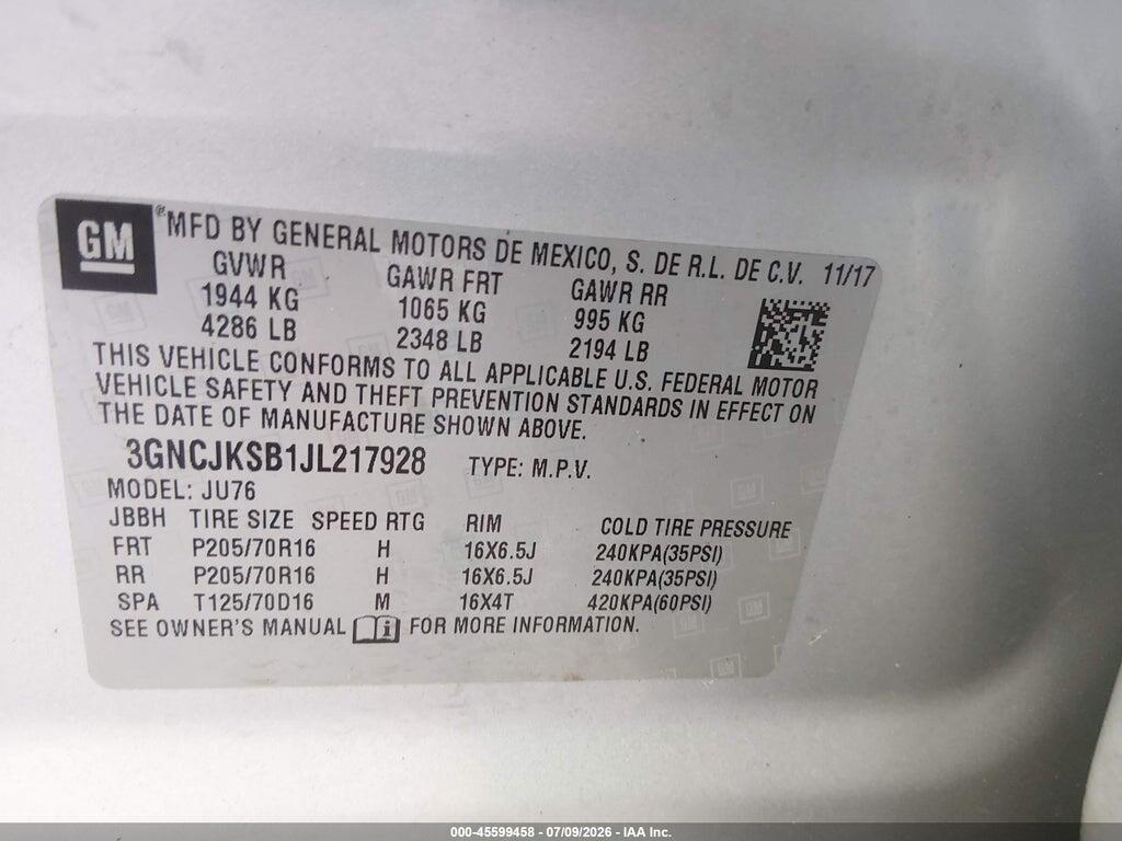 3GNCJKSB1JL217928 2018 CHEVROLET TRAX photo no. 9