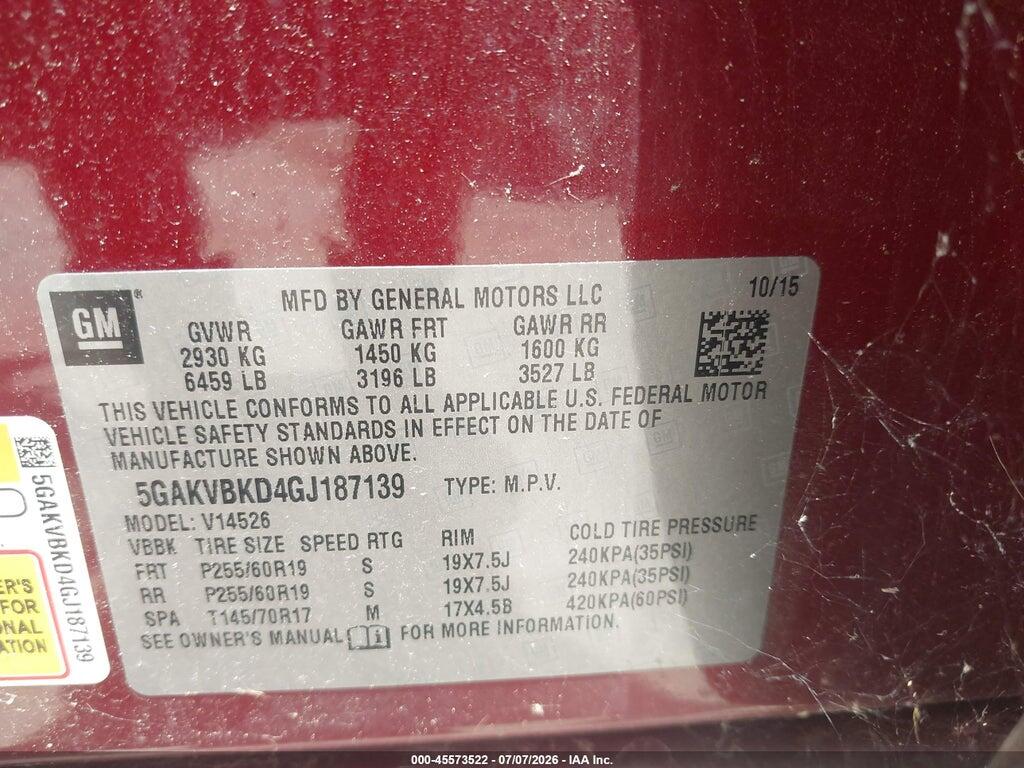 5GAKVBKD4GJ187139 2016 BUICK ENCLAVE photo no. 9