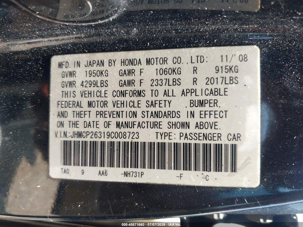 JHMCP26319C008723 2009 HONDA ACCORD photo no. 9