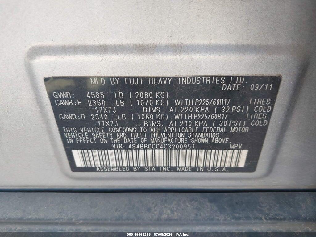 4S4BRCCC4C3200951 2012 SUBARU OUTBACK photo no. 9