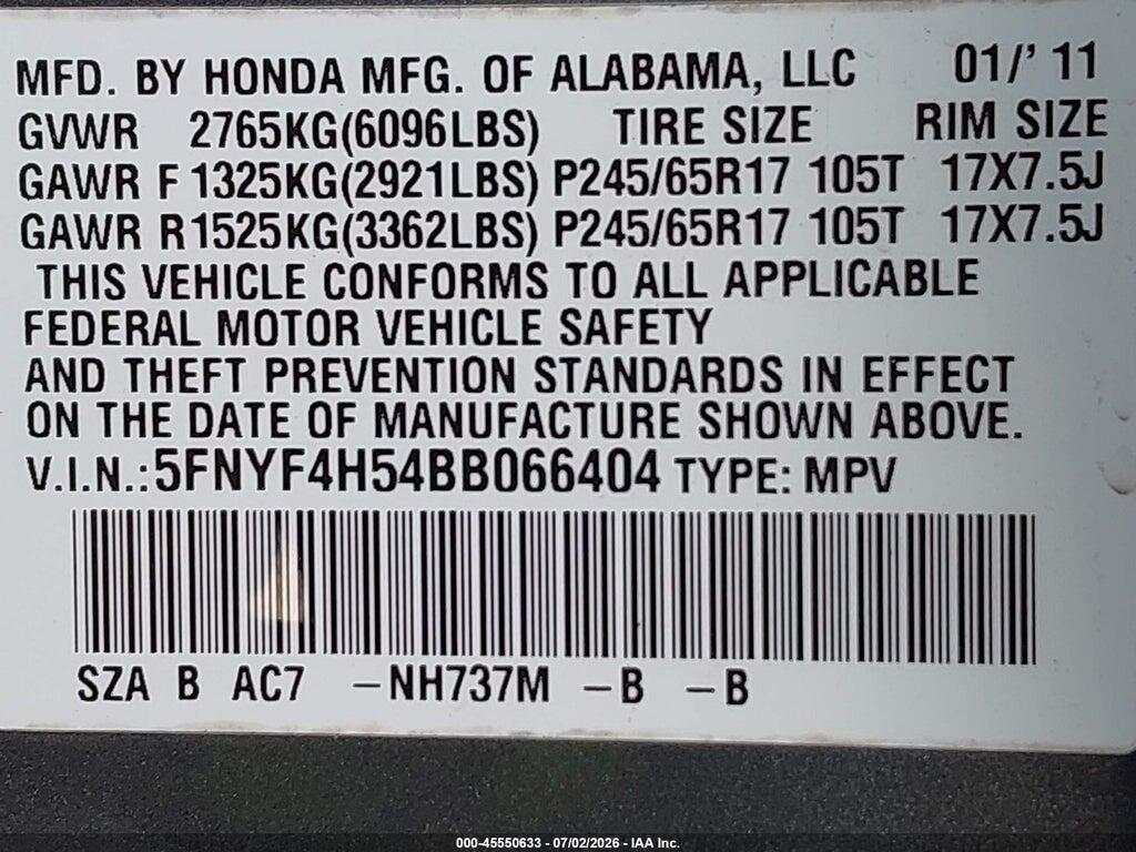 5FNYF4H54BB066404 2011 HONDA PILOT photo no. 9