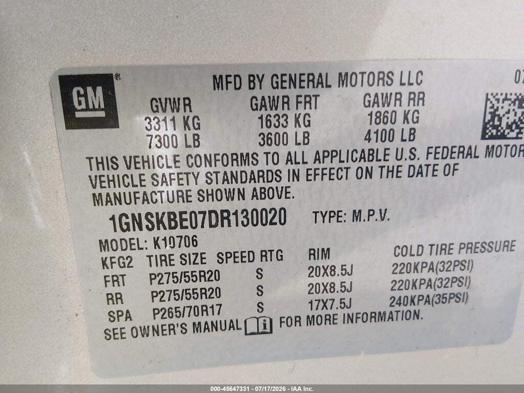 1GNSKBE07DR130020 2013 CHEVROLET TAHOE photo no. 9