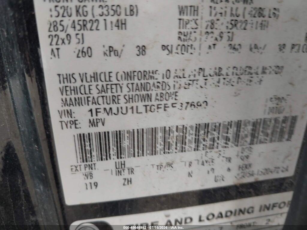 1FMJU1LT0FEF37690 2015 FORD EXPEDITION photo no. 9