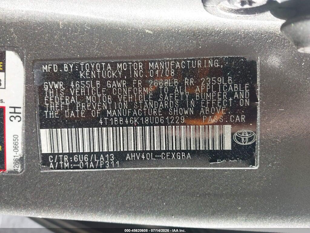 4T1BB46K18U061229 2008 TOYOTA CAMRY HYBRID photo no. 9