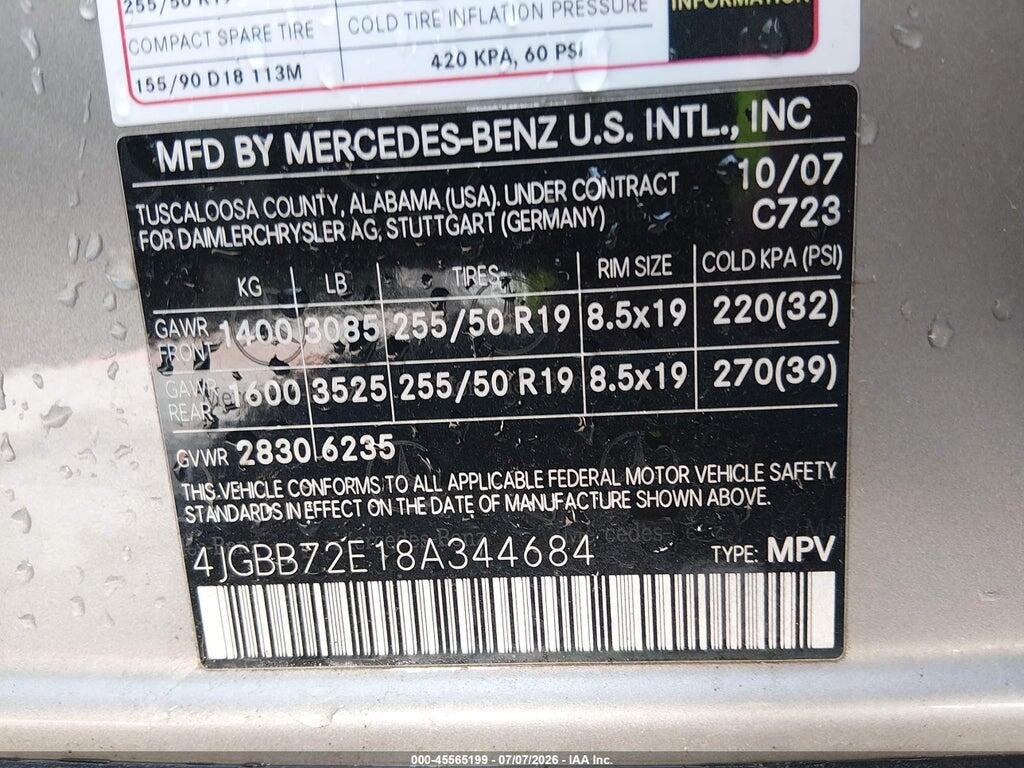 4JGBB72E18A344684 2008 MERCEDES-BENZ M-CLASS photo no. 9