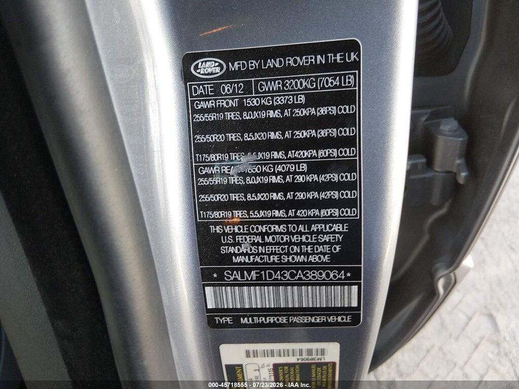 SALMF1D43CA389064 2012 LAND ROVER RANGE ROVER photo no. 9