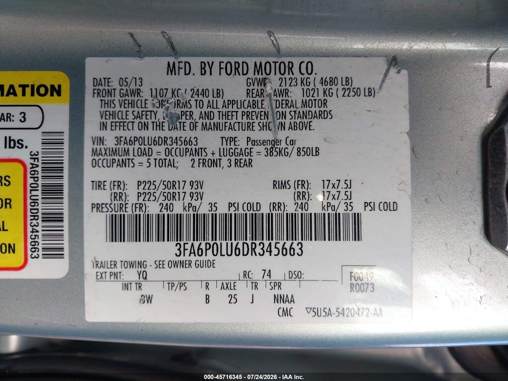 3FA6P0LU6DR345663 2013 FORD FUSION HYBRID photo no. 9
