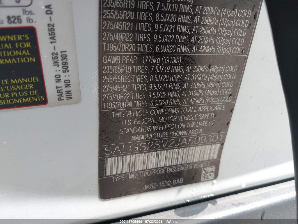 SALGS2SV2JA509301 2018 LAND ROVER RANGE ROVER photo no. 9