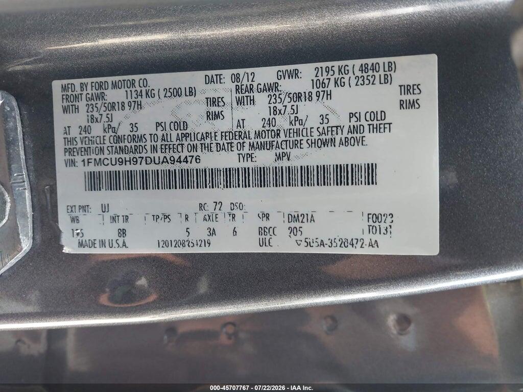 1FMCU9H97DUA94476 2013 FORD ESCAPE photo no. 9