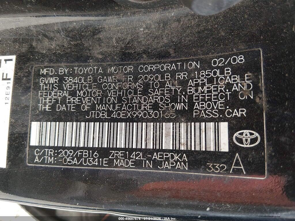JTDBL40EX99030165 2009 TOYOTA COROLLA photo no. 9