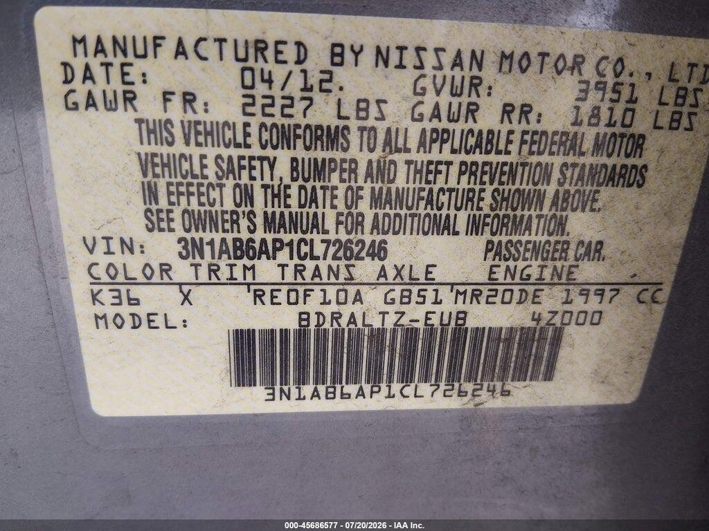 3N1AB6AP1CL726246 2012 NISSAN SENTRA photo no. 9