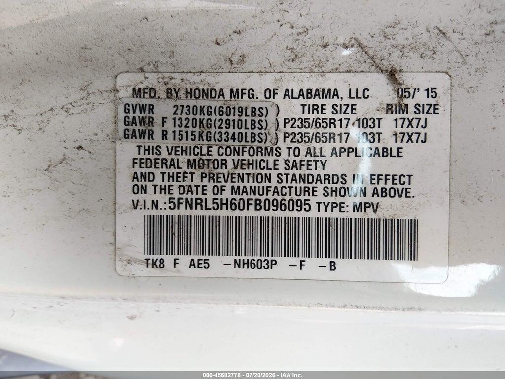 5FNRL5H60FB096095 2015 HONDA ODYSSEY photo no. 9