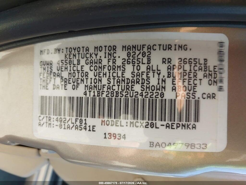 4T1BF28B52U242220 2002 TOYOTA AVALON photo no. 9
