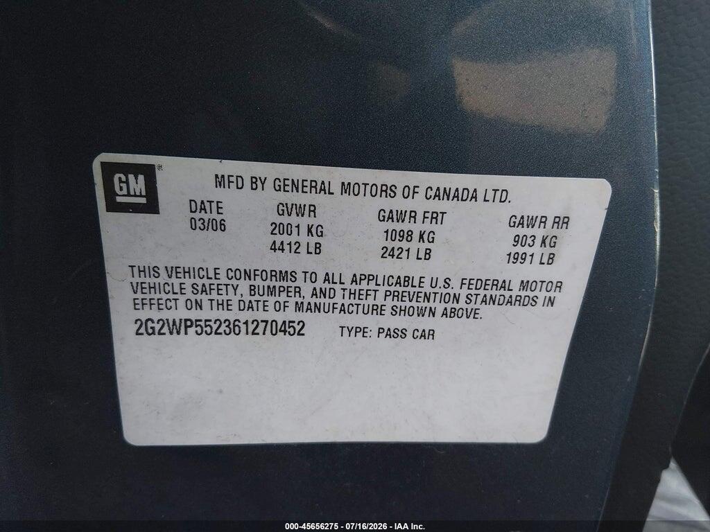 2G2WP552361270452 2006 PONTIAC GRAND PRIX photo no. 9