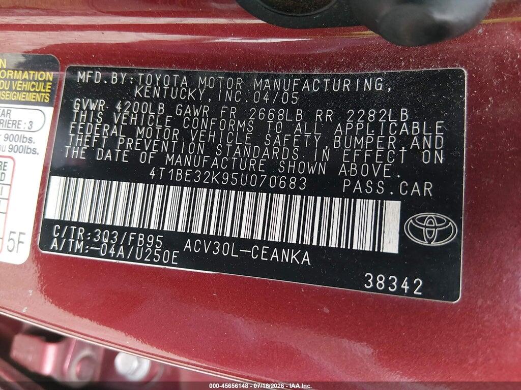 4T1BE32K95U070683 2005 TOYOTA CAMRY photo no. 9
