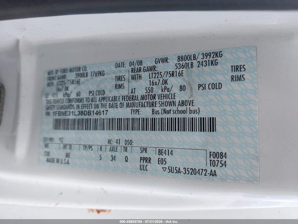 1FBNE31L38DB14617 2008 FORD E-350 SUPER DUTY photo no. 9