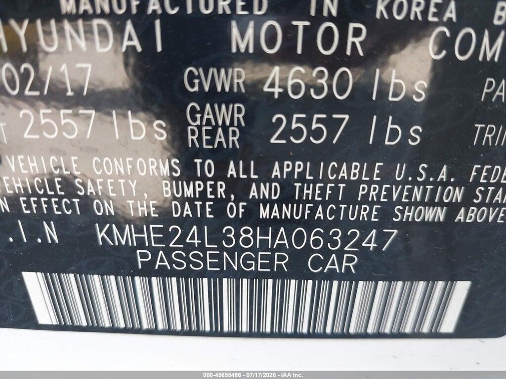 KMHE24L38HA063247 2017 HYUNDAI SONATA HYBRID photo no. 9