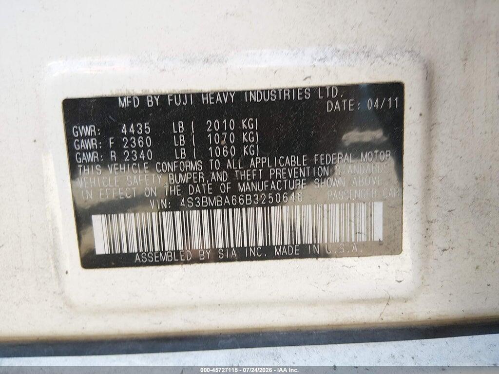 4S3BMBA66B3250646 2011 SUBARU LEGACY photo no. 9