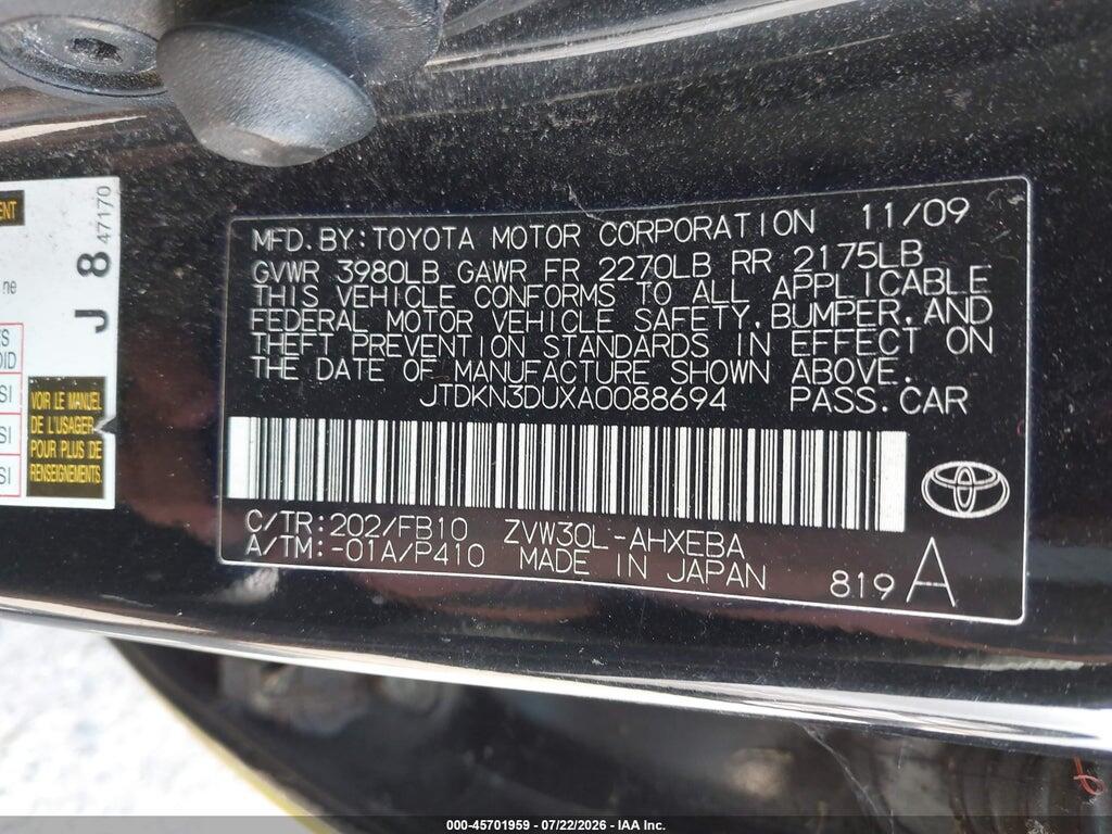 JTDKN3DUXA0088694 2010 TOYOTA PRIUS photo no. 9