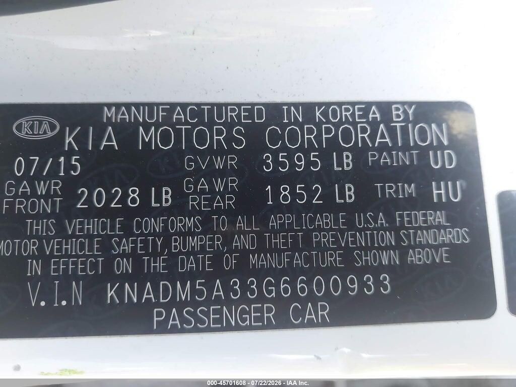 KNADM5A33G6600933 2016 KIA RIO photo no. 9