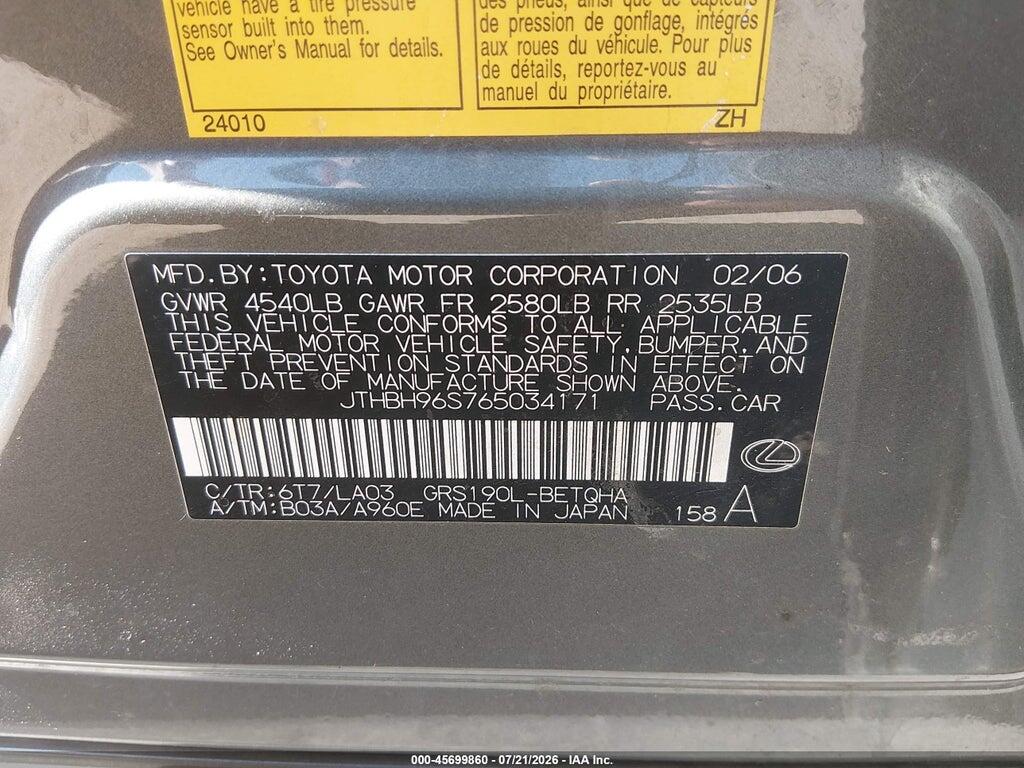 JTHBH96S765034171 2006 LEXUS GS 300 photo no. 9